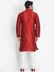 Men's Red Solid Tunic Cotton Kurta Pajama Set