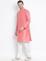 Men's Coral Solid Tunic Cotton Kurta Pajama Set