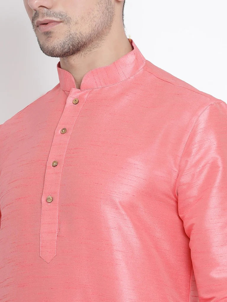 Men's Coral Solid Tunic Cotton Kurta Pajama Set