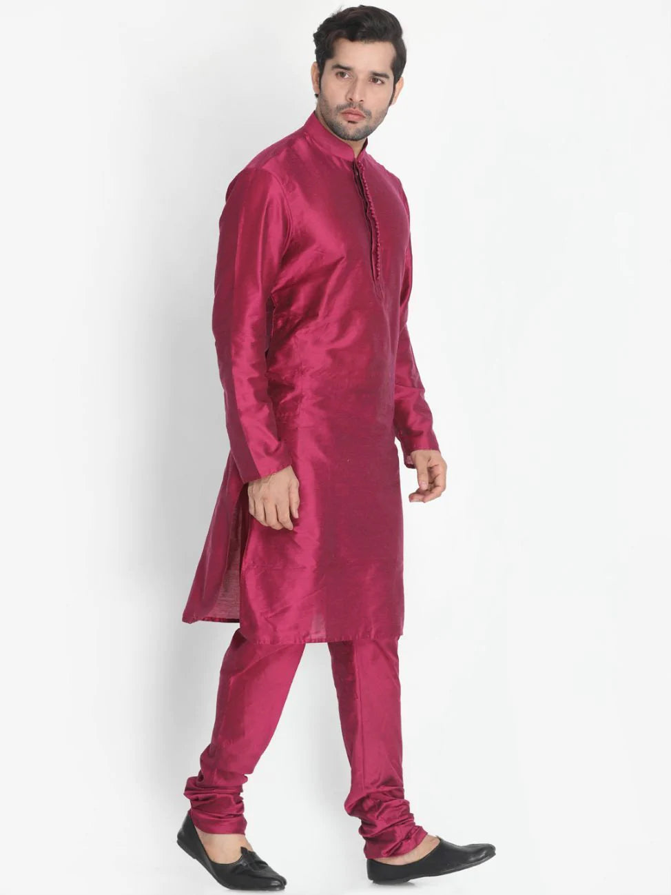 Men's Wine Solid Tunic Cotton Kurta Pajama Set