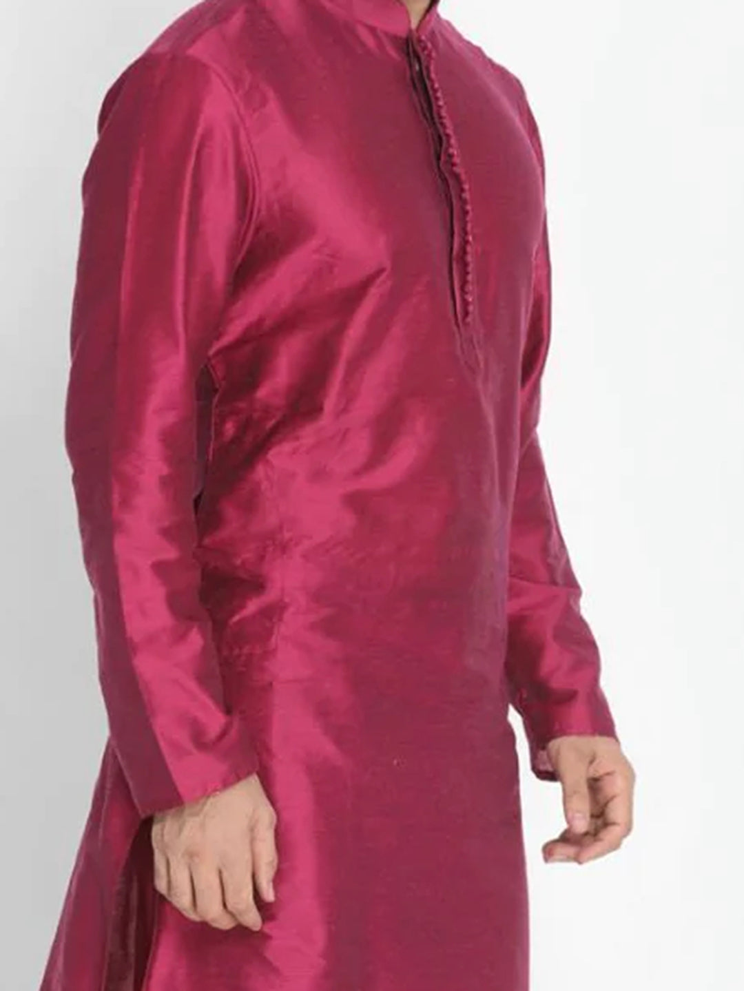 Men's Wine Solid Tunic Cotton Kurta Pajama Set