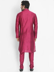 Men's Wine Solid Tunic Cotton Kurta Pajama Set