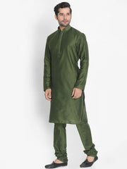 Ensemble pyjama Kurta en coton vert olive pour homme