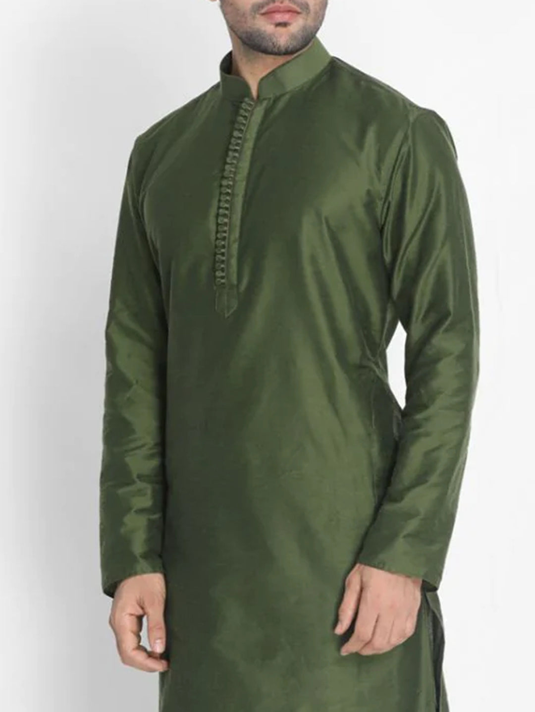 Ensemble pyjama Kurta en coton vert olive pour homme