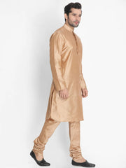 Men's Beige Solid Tunic Cotton Kurta Pajama Set