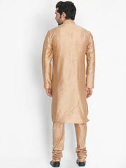 Men's Beige Solid Tunic Cotton Kurta Pajama Set