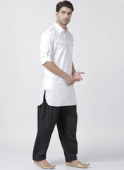 Men's White Solid Tunic Cotton Kurta Pajama Set