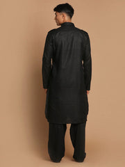 Men's Black Solid Tunic Cotton Kurta Pajama Set