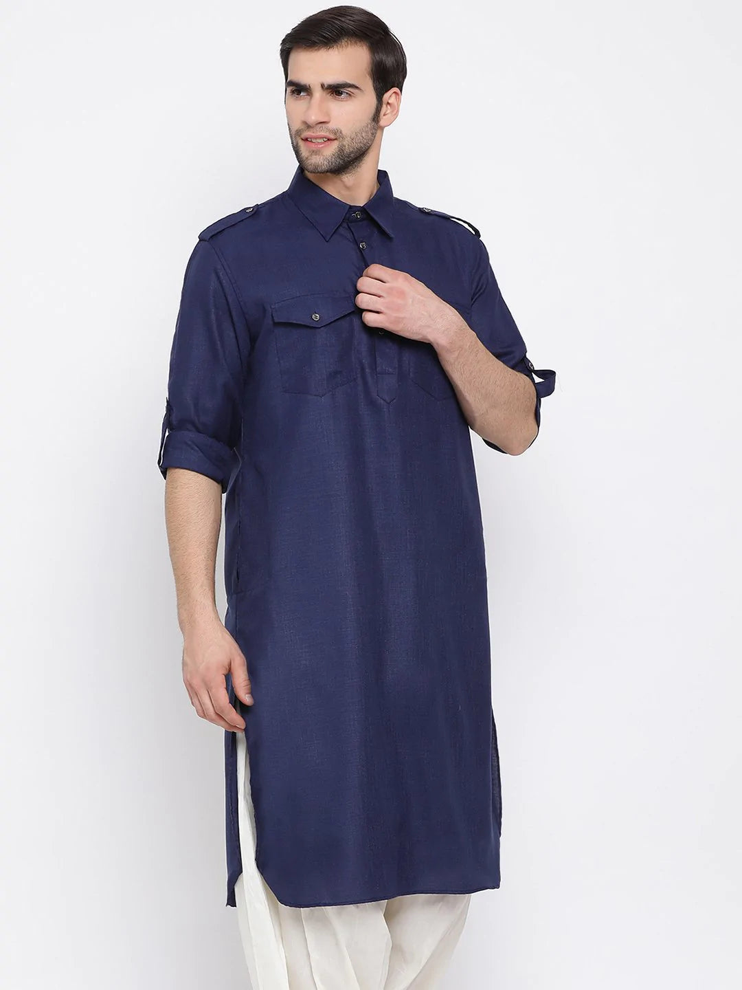 Ensemble pyjama Kurta en coton bleu marine pour homme