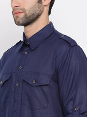 Ensemble pyjama Kurta en coton bleu marine pour homme