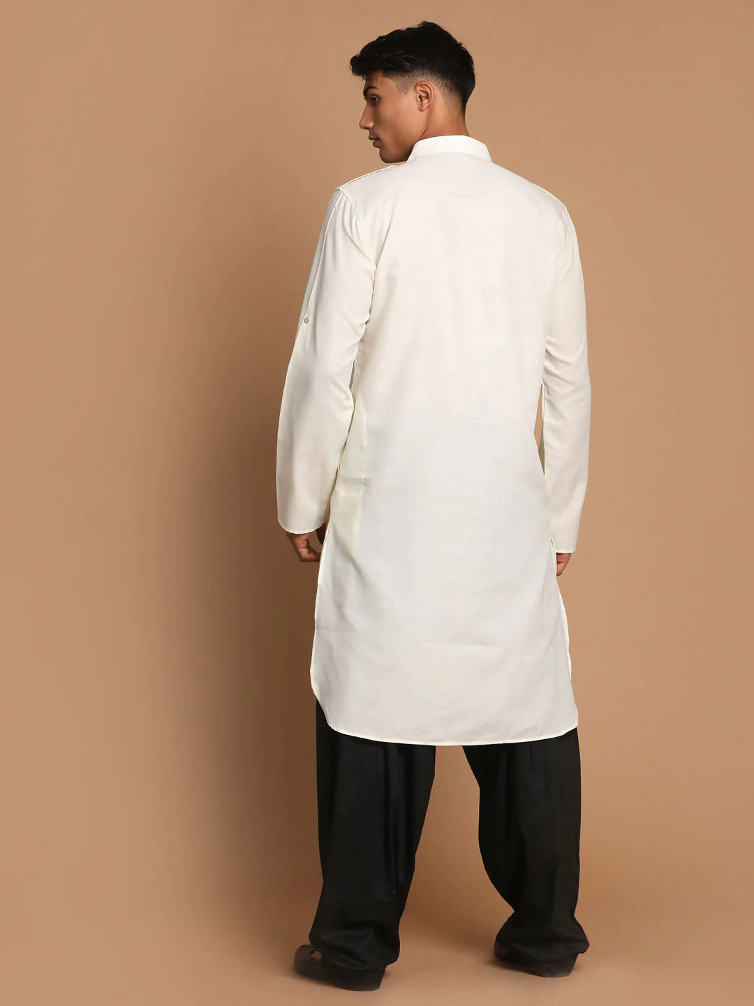 Men's Off White Solid Cotton Kurta Pajama Set