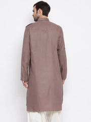 Men's Light Brown Solid Tunic Cotton Kurta Pajama Set