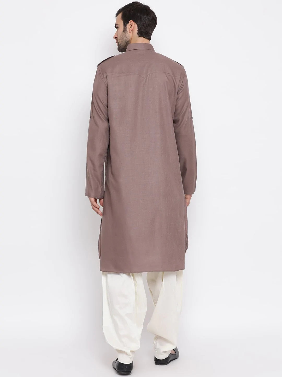 Men's Light Brown Solid Cotton Kurta Pajama Set