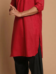 Men's Red Solid Tunic Cotton Kurta Pajama Set