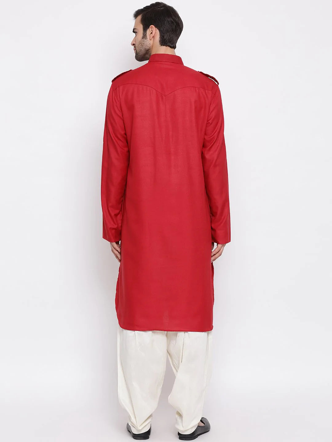 Men's Red Solid Tunic Cotton Kurta Pajama Set