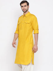 Ensemble pyjama Kurta en coton jaune uni pour homme