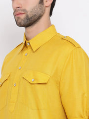 Ensemble pyjama Kurta en coton jaune uni pour homme