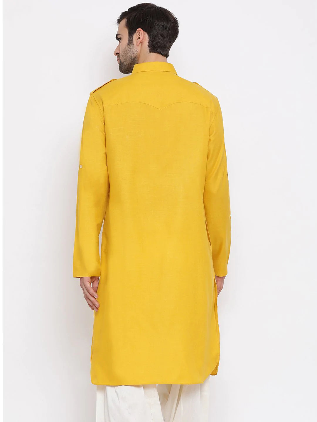 Ensemble pyjama Kurta en coton jaune uni pour homme