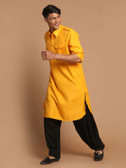 Men's Yellow Solid Cotton Kurta Pajama Set