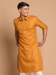 Men's Mustard Solid Cotton Kurta Pajama Set