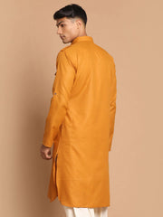 Men's Mustard Solid Cotton Kurta Pajama Set