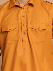 Men's Mustard Solid Cotton Kurta Pajama Set