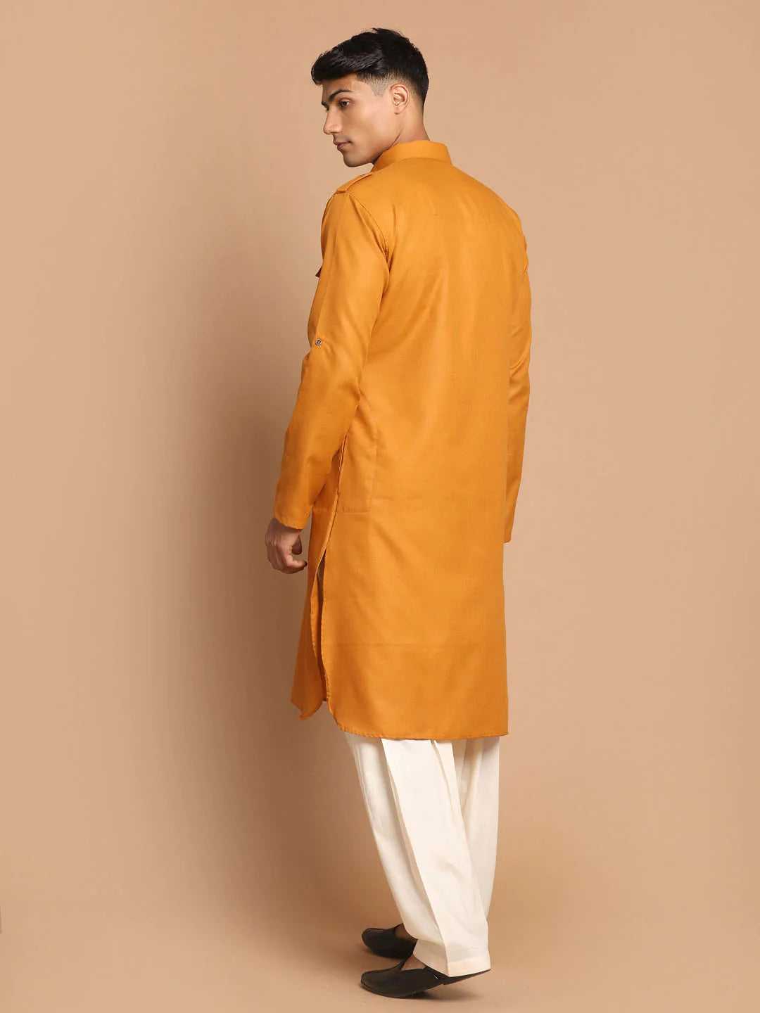 Men's Mustard Solid Cotton Kurta Pajama Set