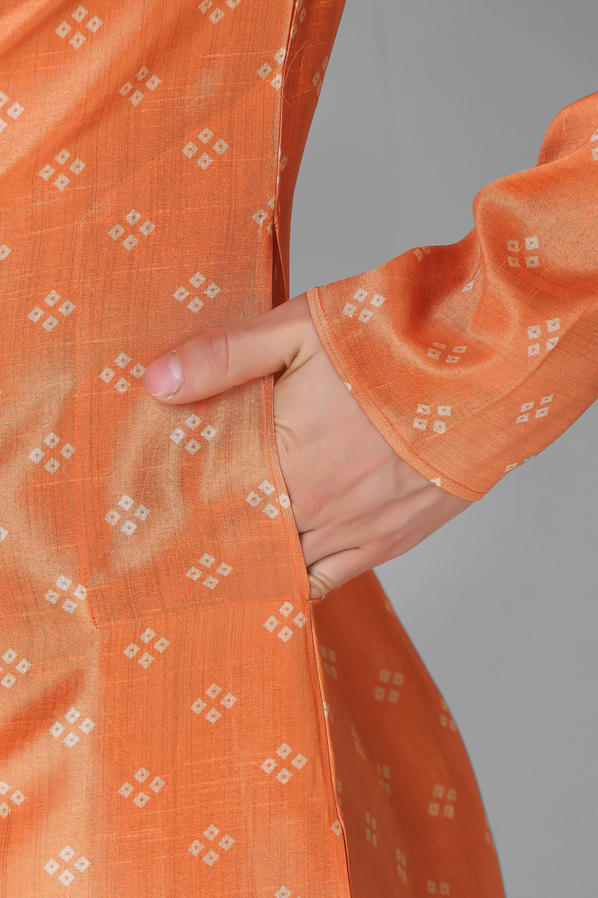 Men's Orange Printed Tunic Cotton Kurta Pajama Set