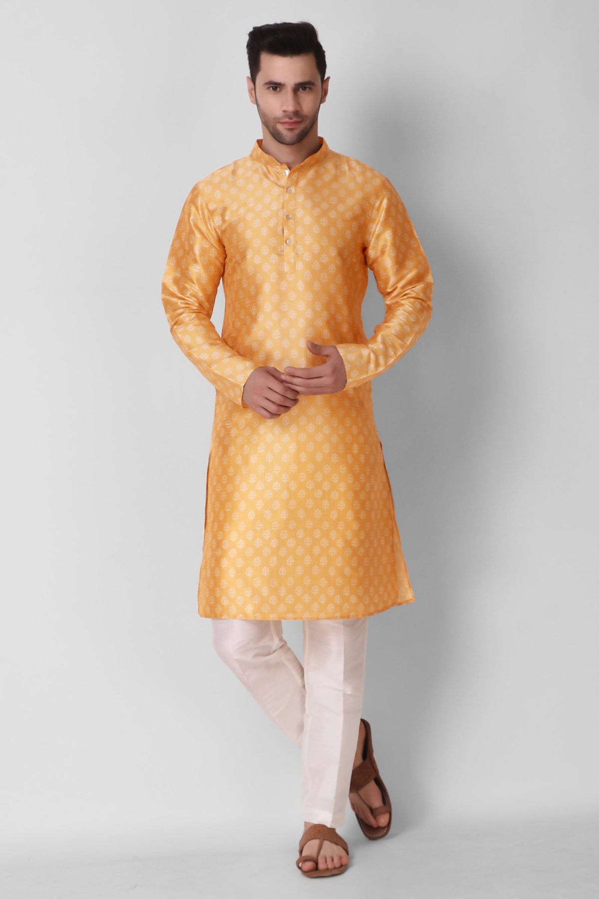 Men's Yellow Silk Kurta Pajama Set