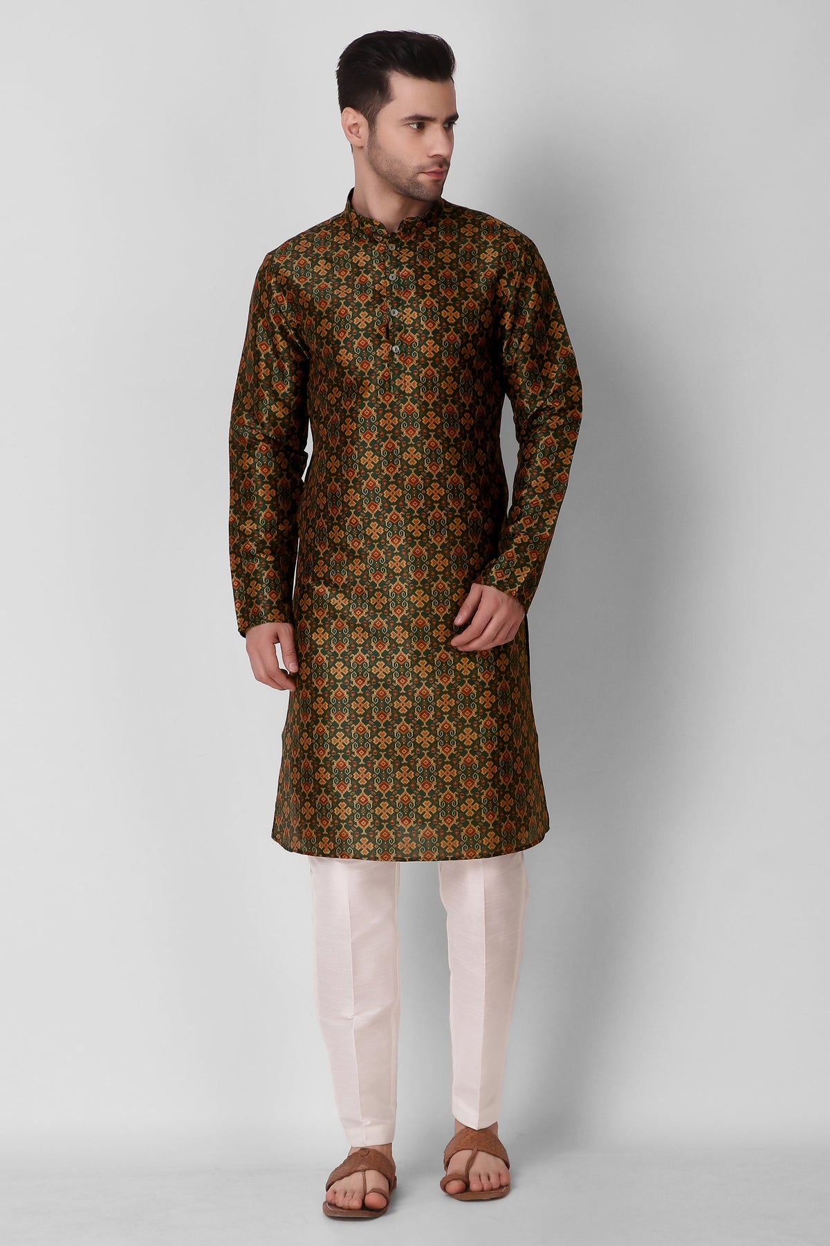 Ensemble pyjama Kurta en coton imprimé vert pour homme