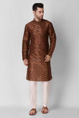 Ensemble pyjama Kurta en coton imprimé marron pour homme