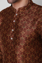 Ensemble pyjama Kurta en coton imprimé marron pour homme