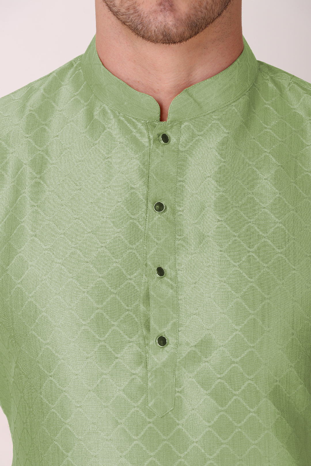 Men's Light Green Woven Tunic Cotton Kurta Pajama Set