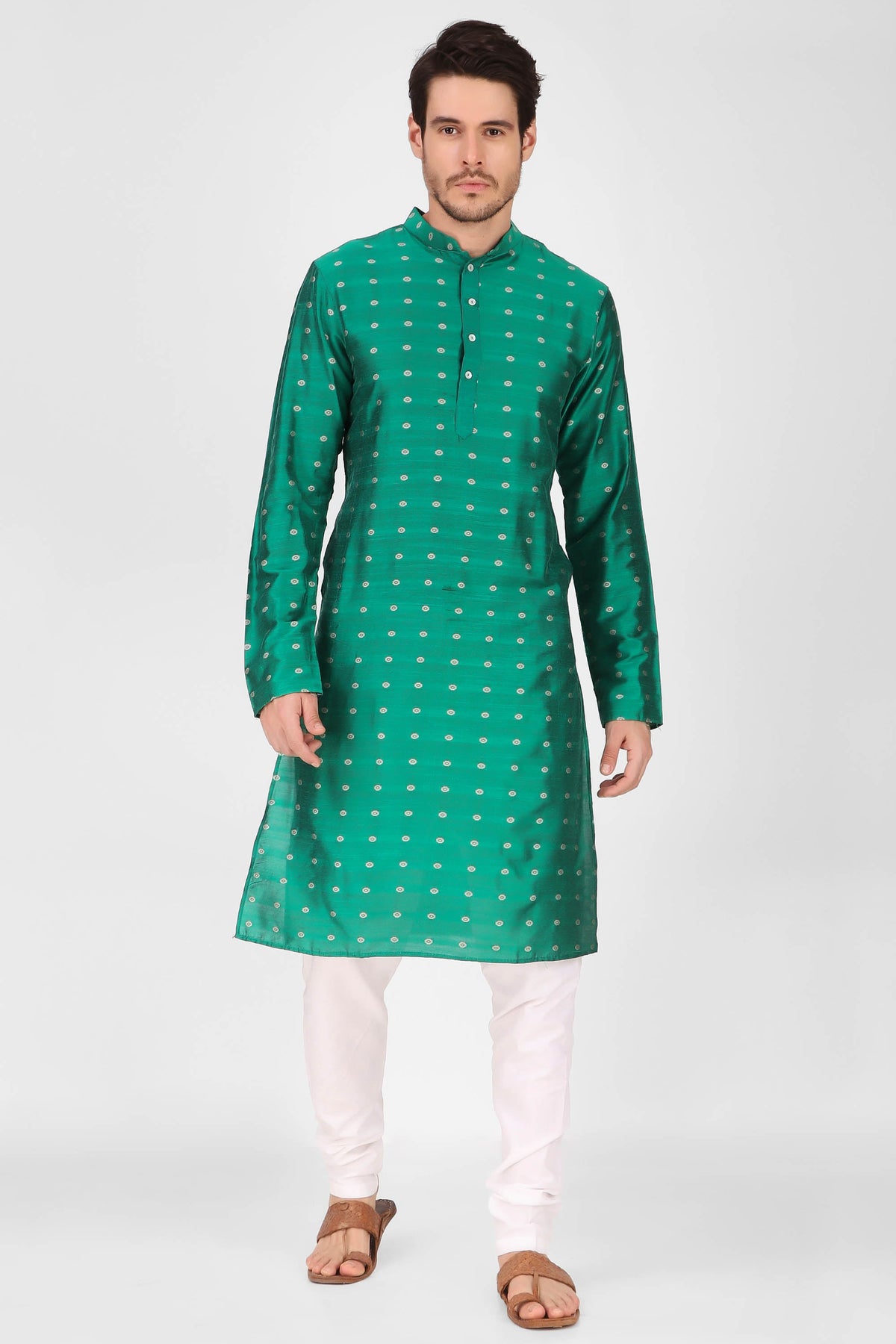 Ensemble pyjama Kurta en coton tissé vert pour homme