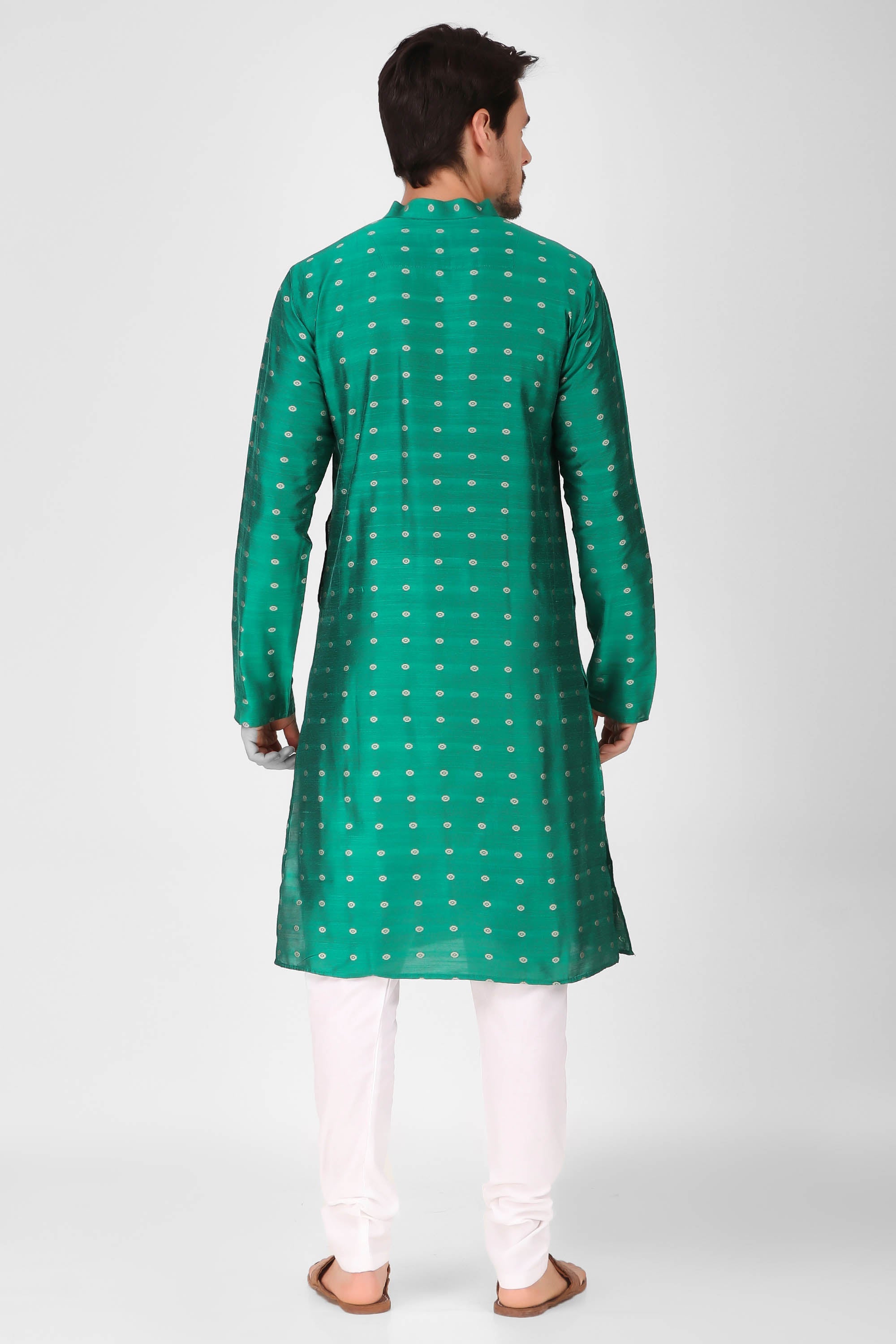 Ensemble pyjama Kurta en coton tissé vert pour homme