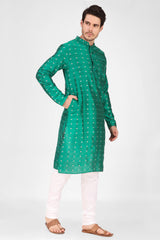 Ensemble pyjama Kurta en coton tissé vert pour homme