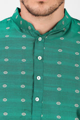 Ensemble pyjama Kurta en coton tissé vert pour homme