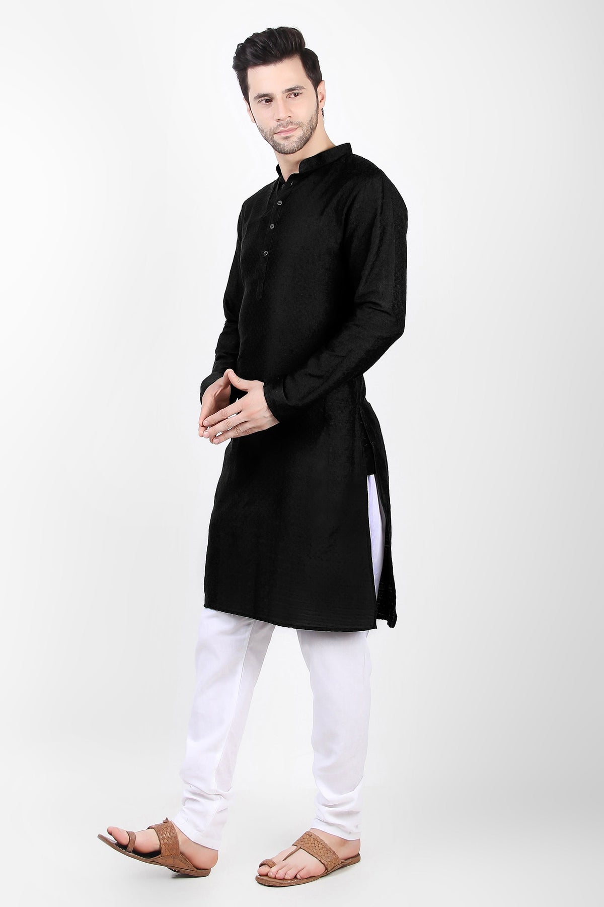 Ensemble pyjama Kurta en coton noir pour homme