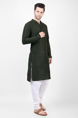 Men's Bottole Green Woven Cotton Kurta Pajama Set