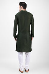 Men's Bottole Green Woven Cotton Kurta Pajama Set