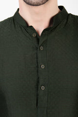 Men's Bottole Green Woven Cotton Kurta Pajama Set