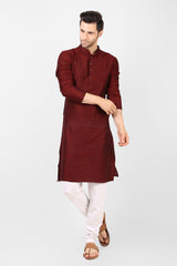 Men's Maroon Tunic Silk Kurta Pajama Set