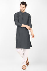 Men's Gray Woven Cotton Kurta Pajama Set