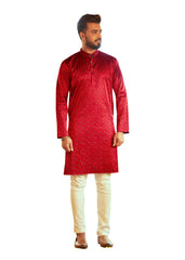 Ensemble pyjama Kurta en coton imprimé rouge pour homme