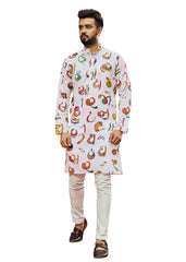 Ensemble pyjama Kurta en coton imprimé blanc pour homme