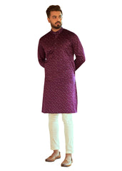 Ensemble pyjama Kurta en coton imprimé vin pour homme