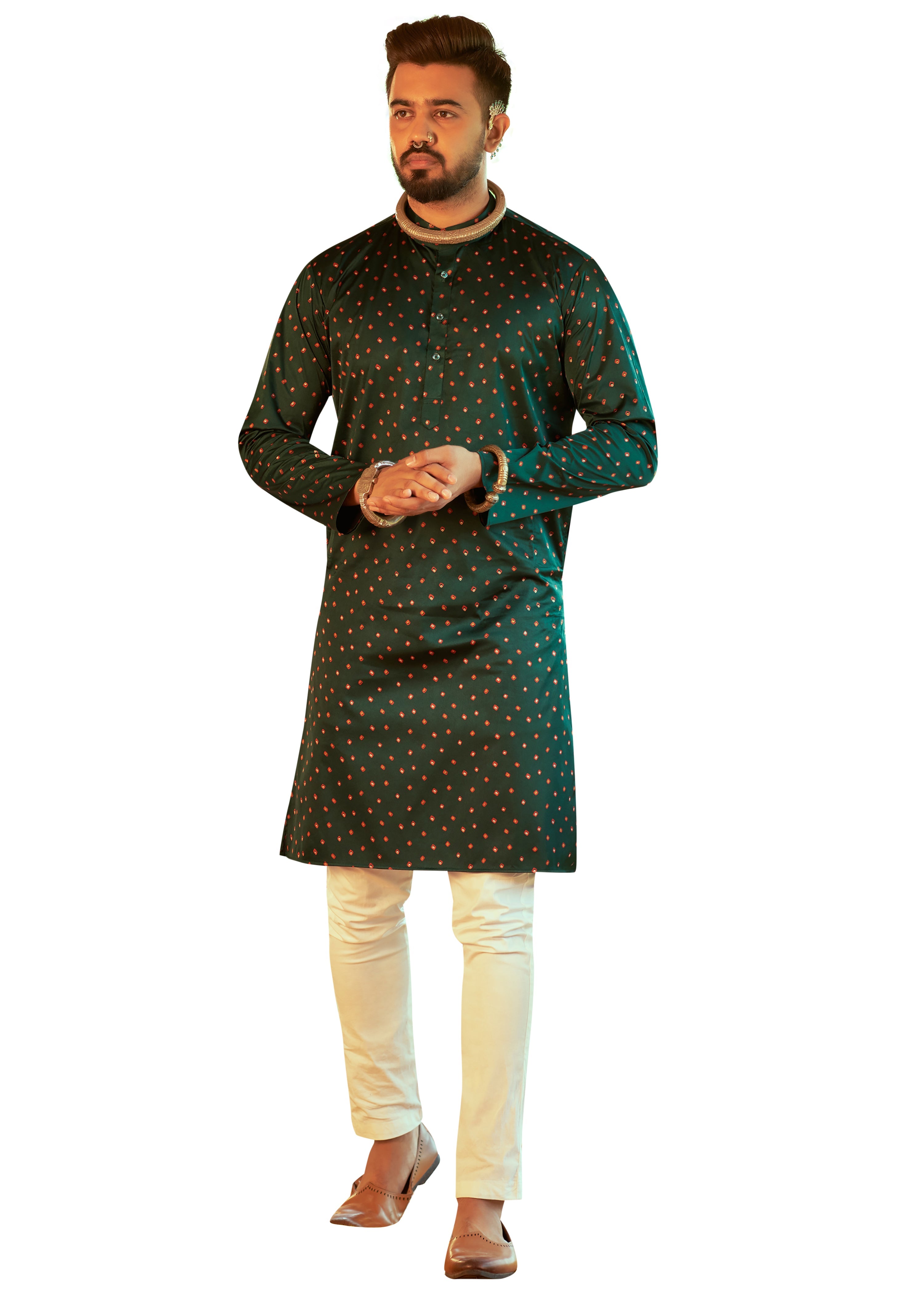 Ensemble pyjama Kurta imprimé en rayonne verte pour homme