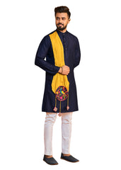 Men's Navy Blue Rayon Printed  Kurta Pajama Set