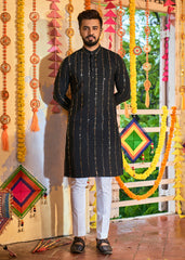 Men's Black Rayon Printed  Kurta Pajama Set