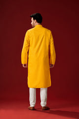 Ensemble de pyjama Kurta en coton uni jaune pour hommes pour Haldi